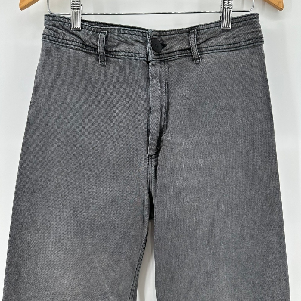 Zara The Marine Straight Jeans Womens 8 Gray Denim High Rise Relaxed Fit Raw Hem